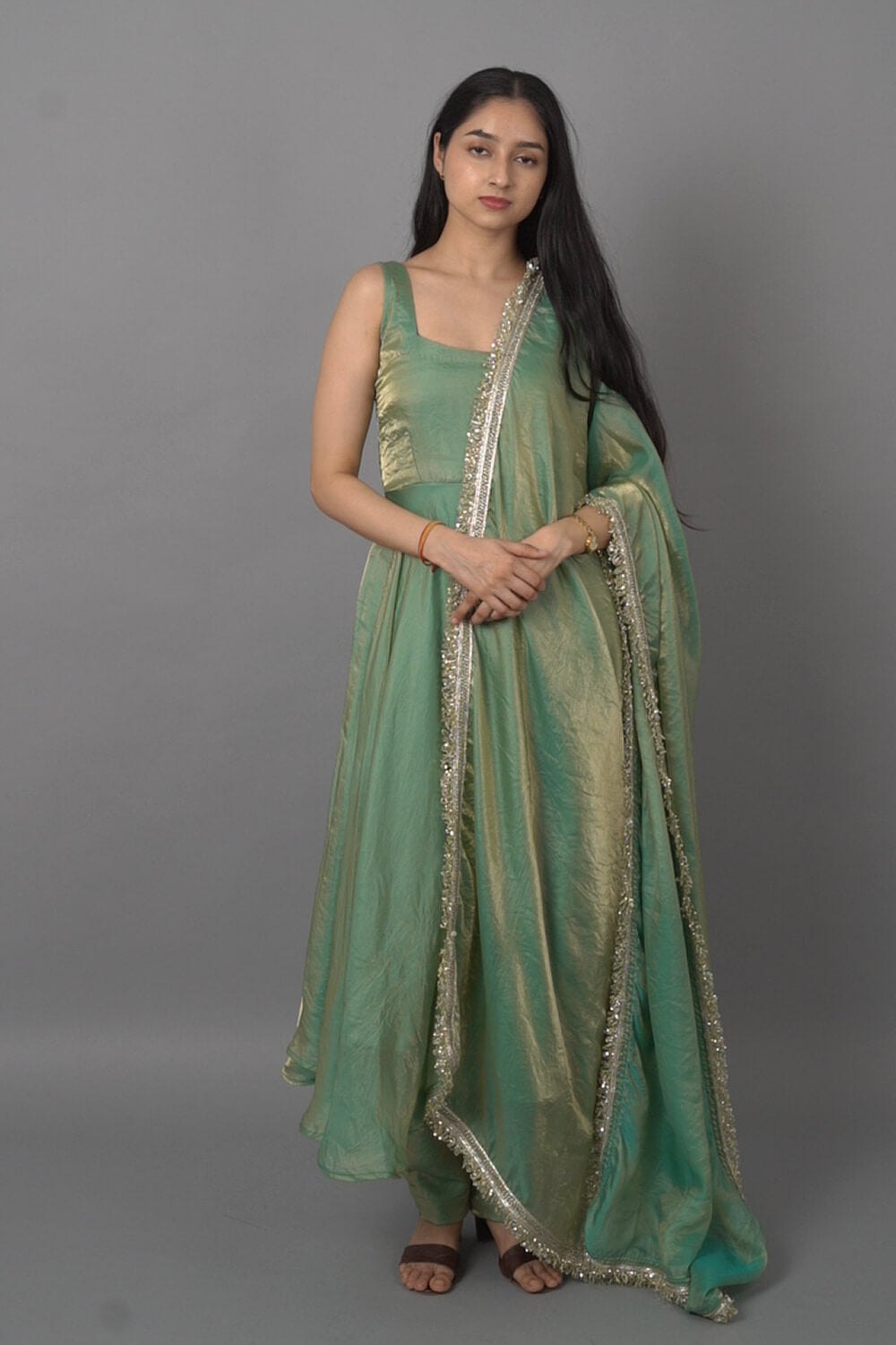 Green Elegant Anarkali Suit with Dupatta