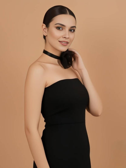 Black Organza Flower Choker with Pearl