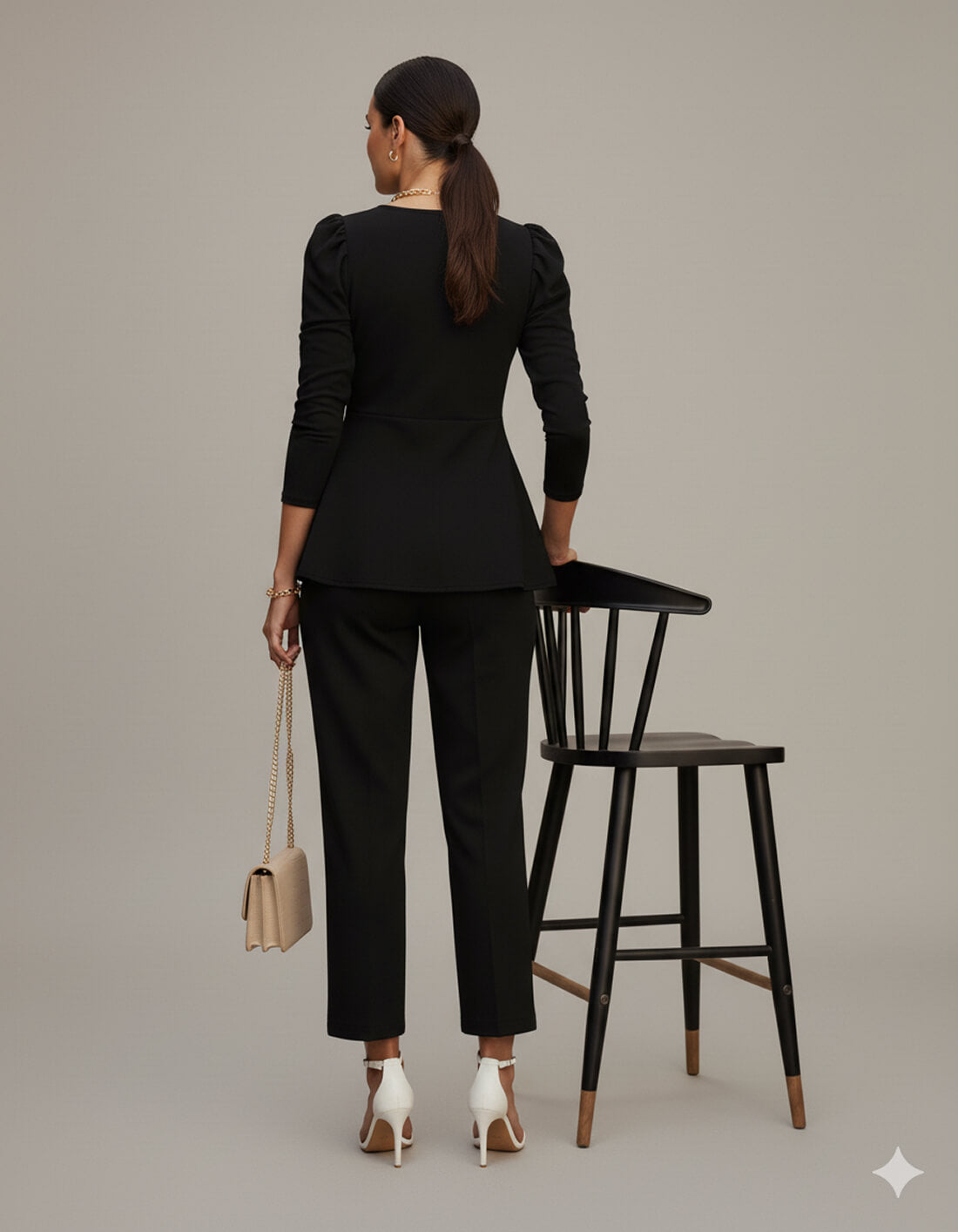 Black Solid Puff Sleeve Jumpsuit
