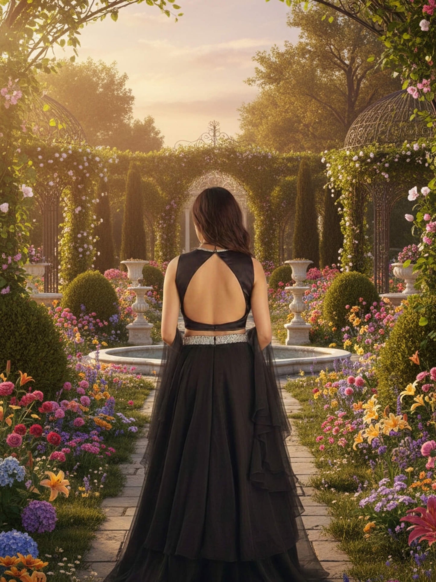 Black Organza Halter Neck Lehenga Set