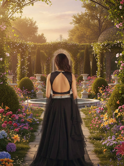 Black Organza Halter Neck Lehenga Set