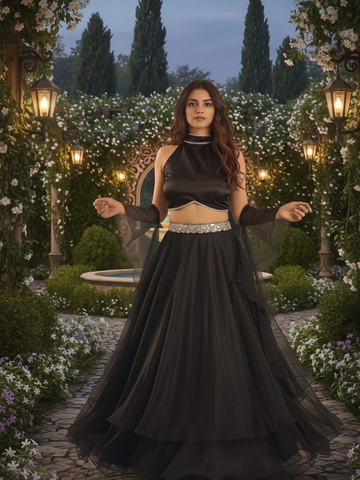 Black Organza Halter Neck Lehenga Set