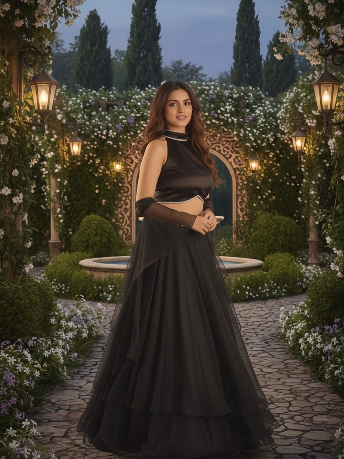 Black Organza Halter Neck Lehenga Set