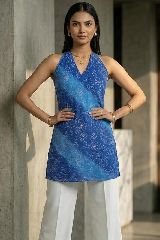 Blue Halter-Neck Kurti