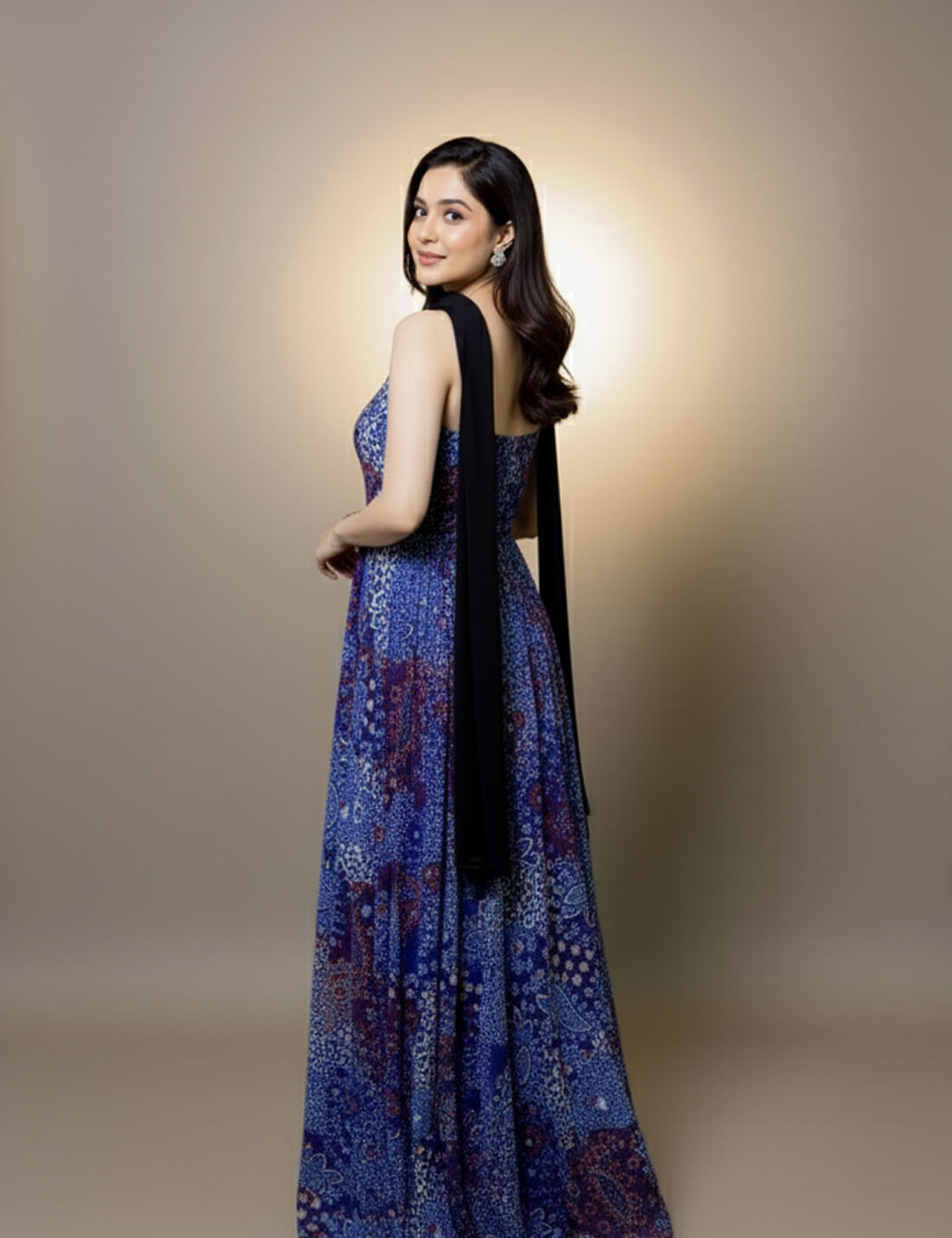 Blue Printed Maxi Dress with Dupatta