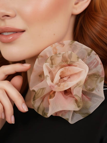 Brown Organza Flower Choker with Pearl