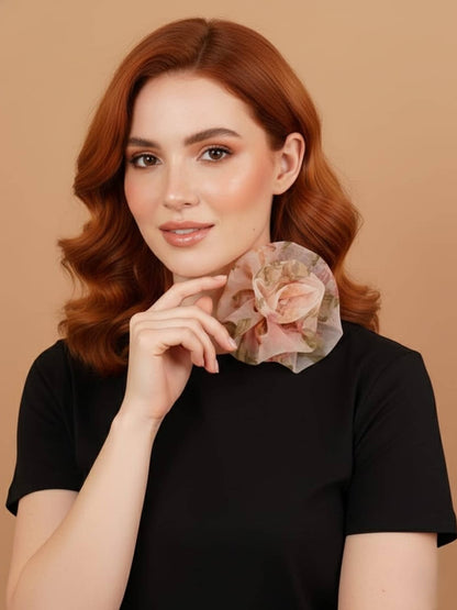 Brown Organza Flower Choker with Pearl