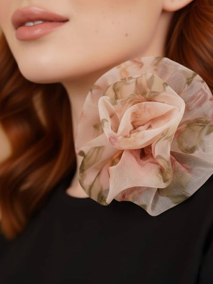 Brown Organza Flower Choker with Pearl