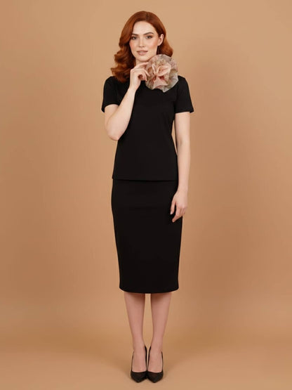 Brown Organza Flower Choker with Pearl