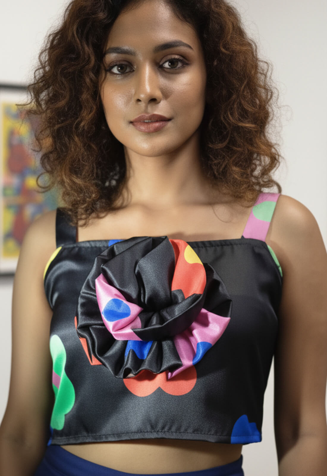 Women’s Black Printed Crop Top