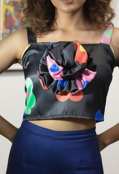 Women’s Black Printed Crop Top