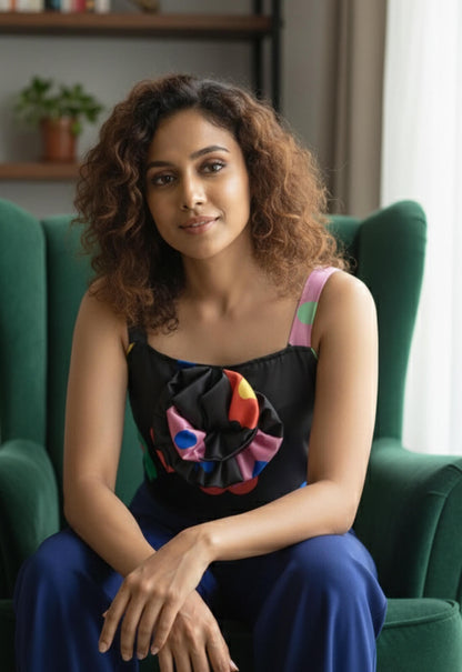 Women’s Black Printed Crop Top