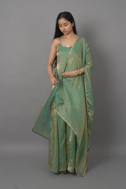 Green 3-Piece Ethnic Set in Fandy Fabric