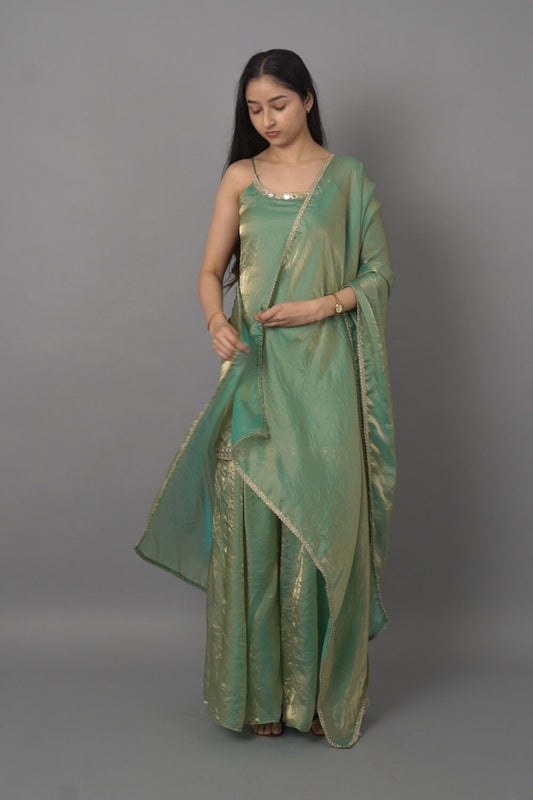 Green 3-Piece Ethnic Set in Fandy Fabric