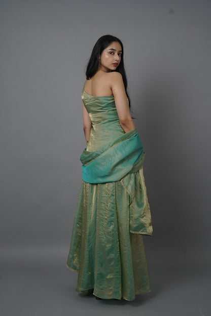 Green One Shoulder Anarkali Suit with Dupatta