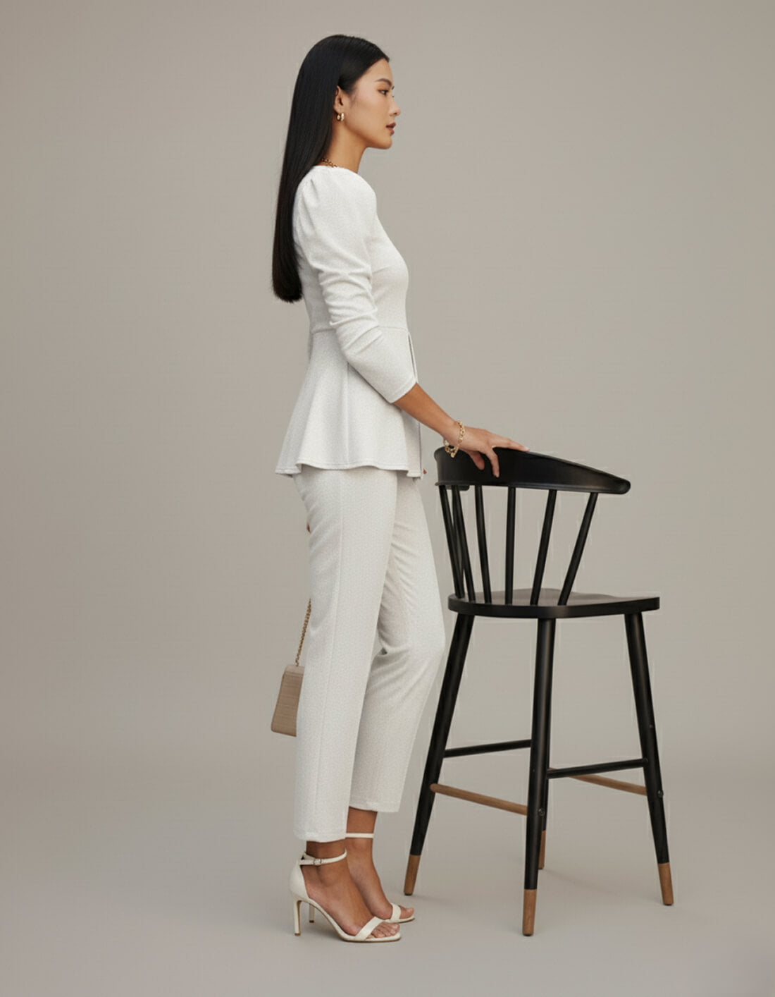 White Solid Puff Sleeve Jumpsuit