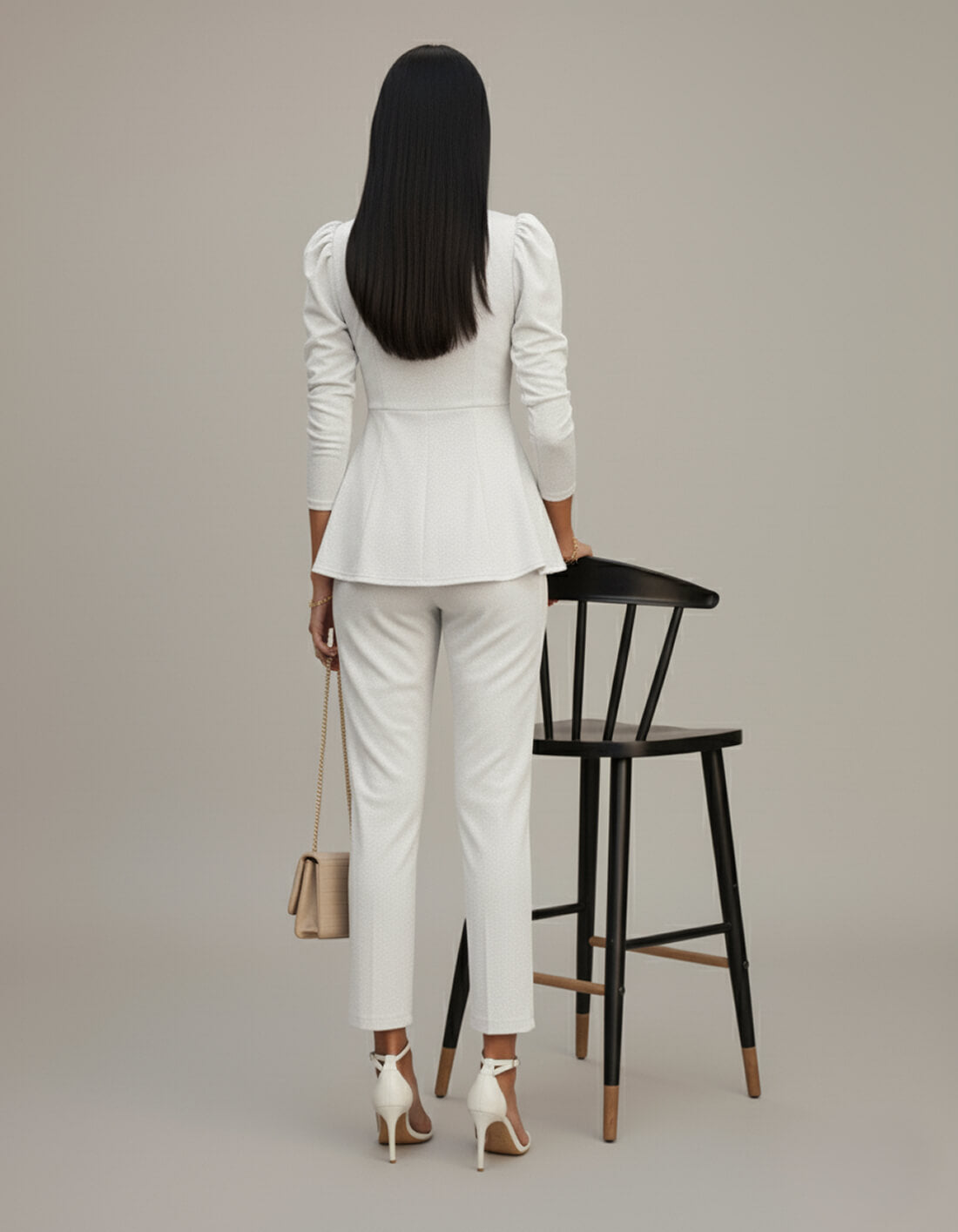 White Solid Puff Sleeve Jumpsuit
