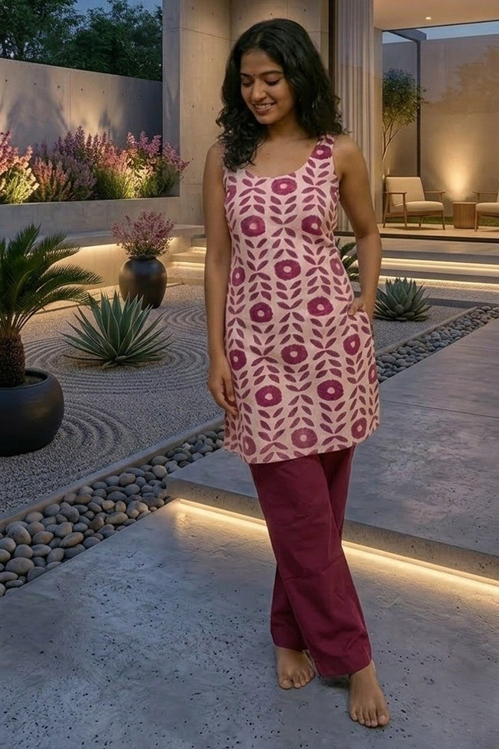 Maroon Elegant Sleeveless Kurti