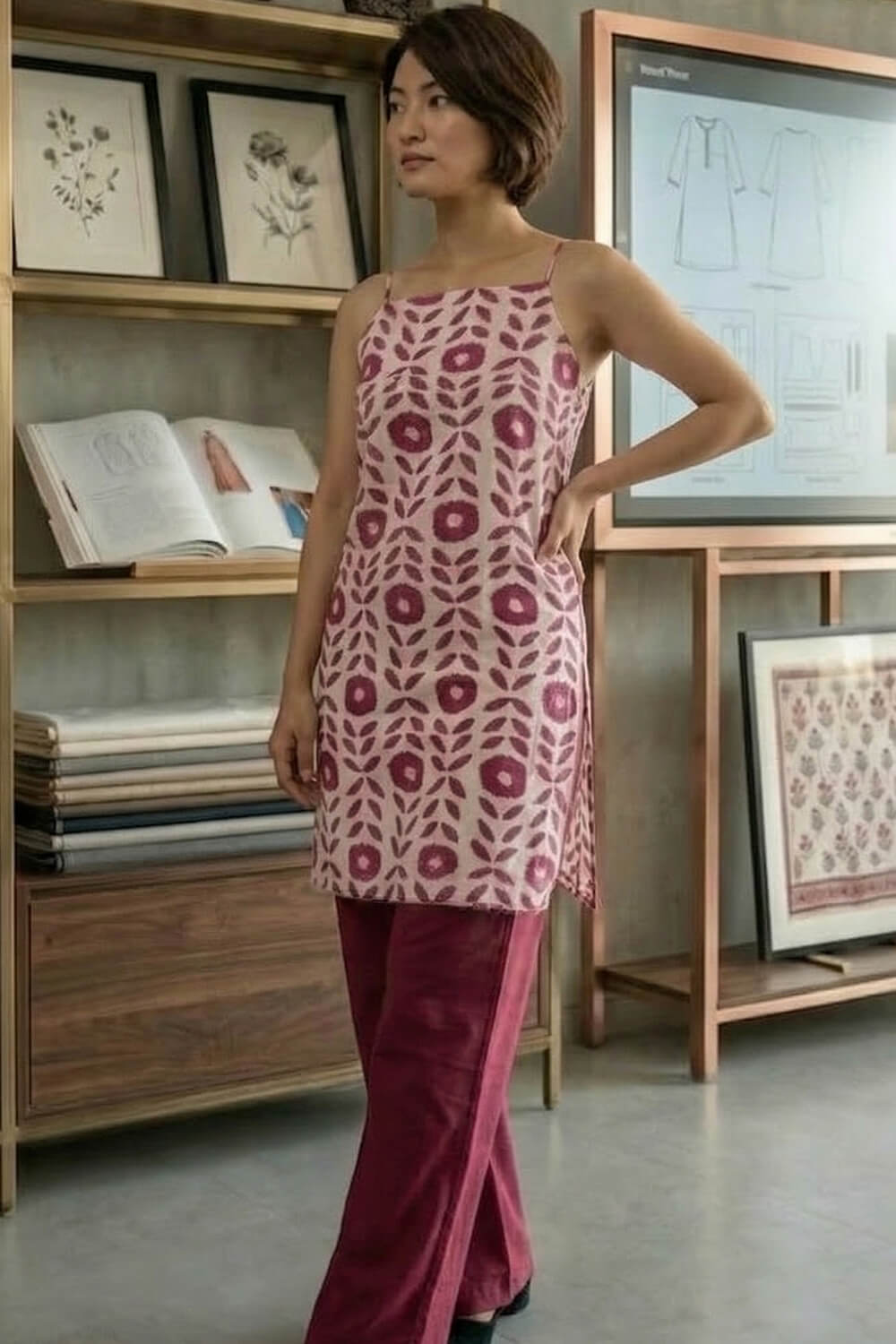 Maroon Elegant Sleeveless Kurti