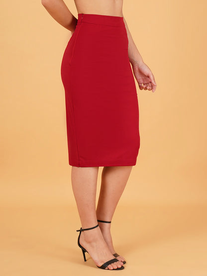 Red Pencil Skirt with white printed crop shirt
