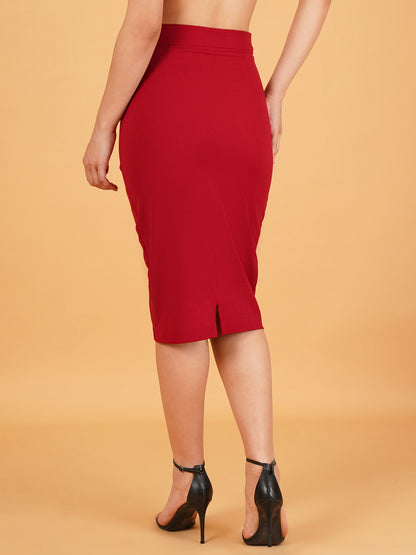 Red Pencil Skirt with white printed crop shirt