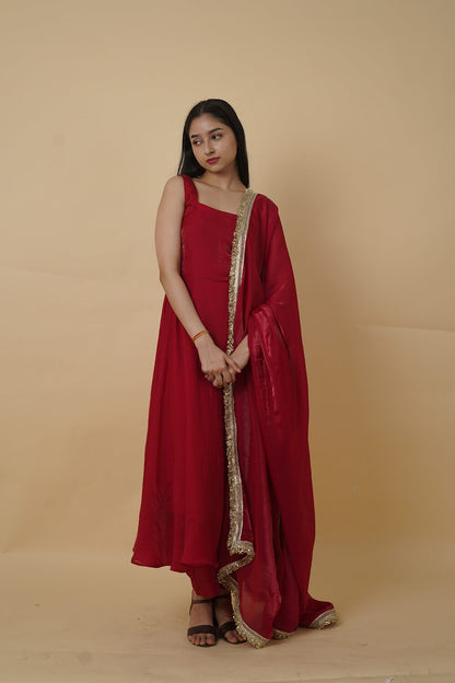 Red Elegant Anarkali Suit with Dupatta