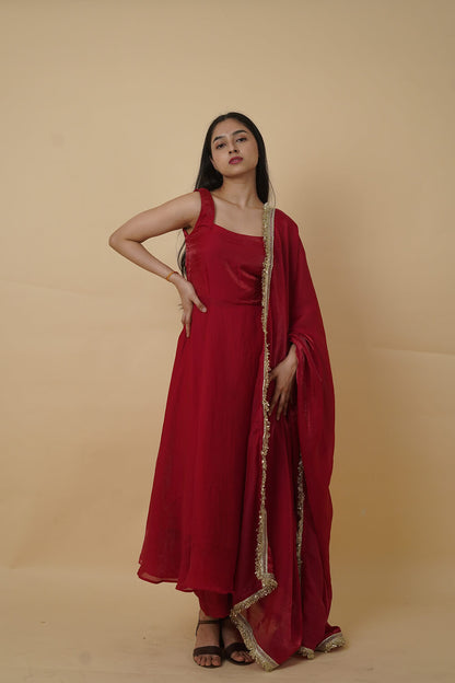Red Elegant Anarkali Suit with Dupatta
