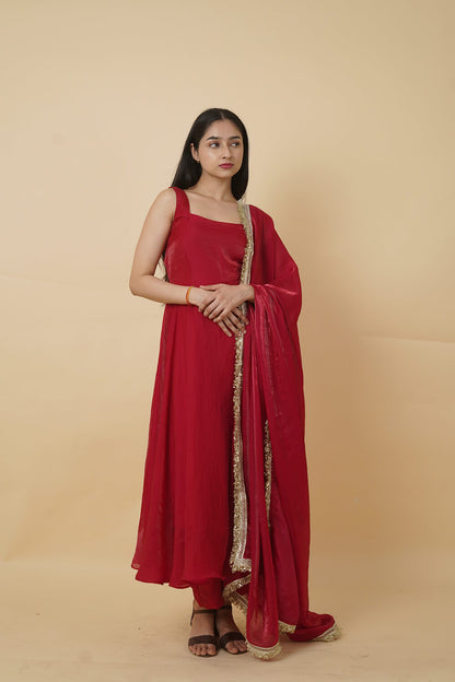 Red Elegant Anarkali Suit with Dupatta