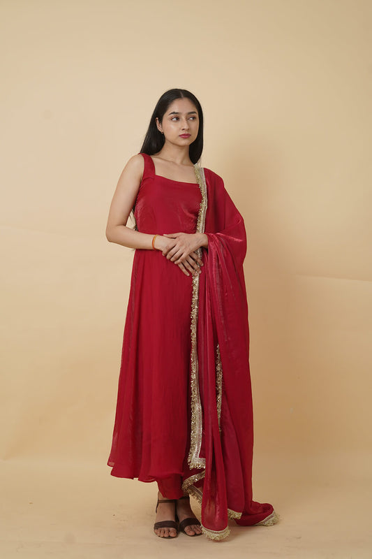 Red Elegant Anarkali Suit with Dupatta