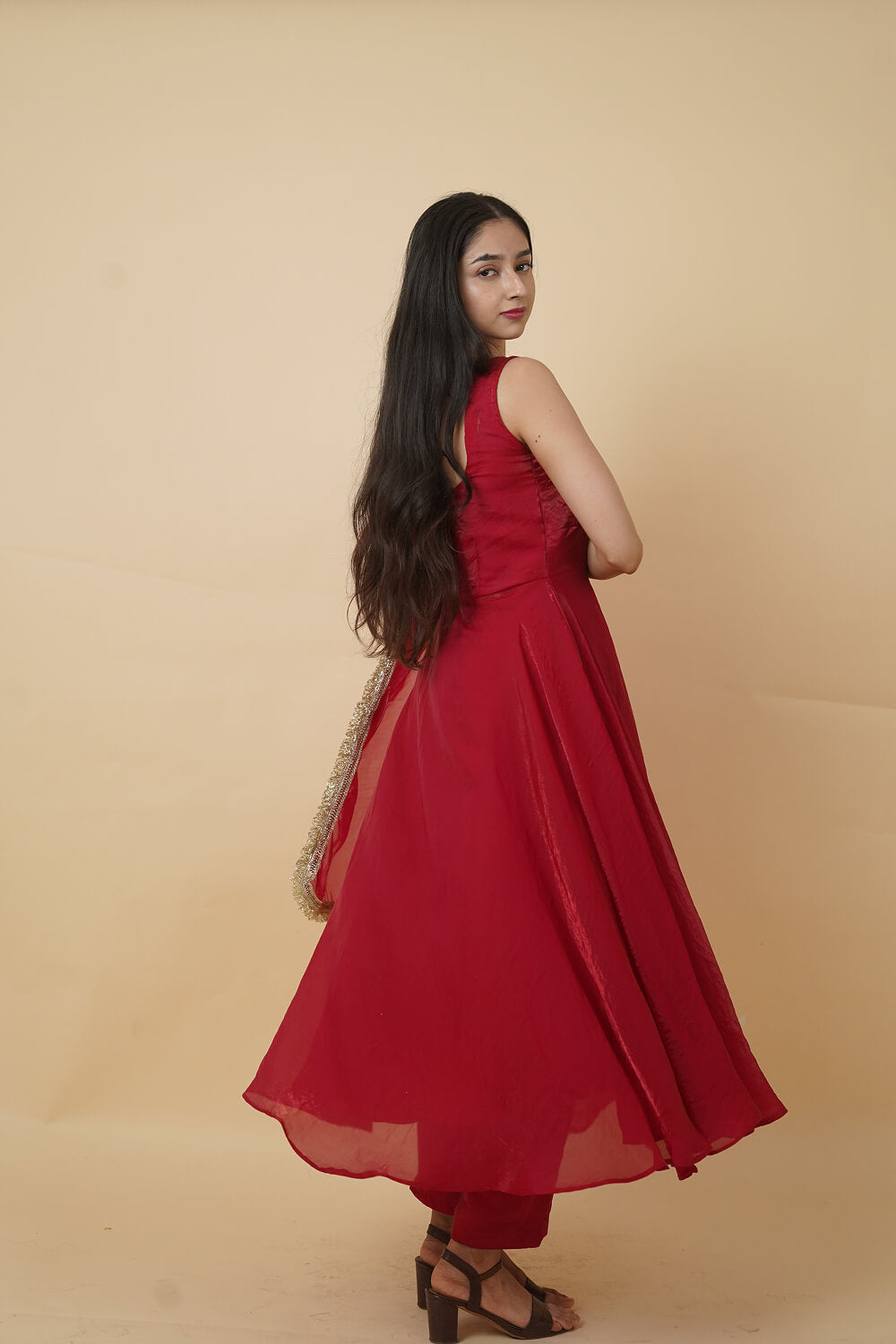 Red Elegant Anarkali Suit with Dupatta