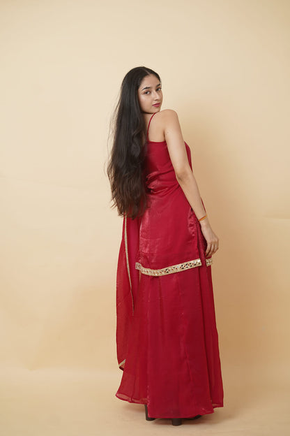 Red 3-Piece Ethnic Set in Fandy Fabric