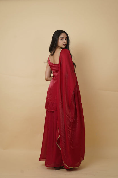Red One Sided Anarkali Suit with Dupatta