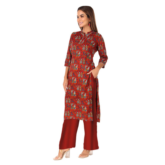 MAGNETISM Kalamkari Cotton Kurti Maroon