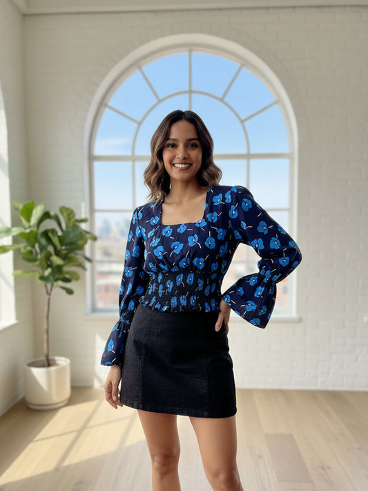 Floral Square-Neck Top