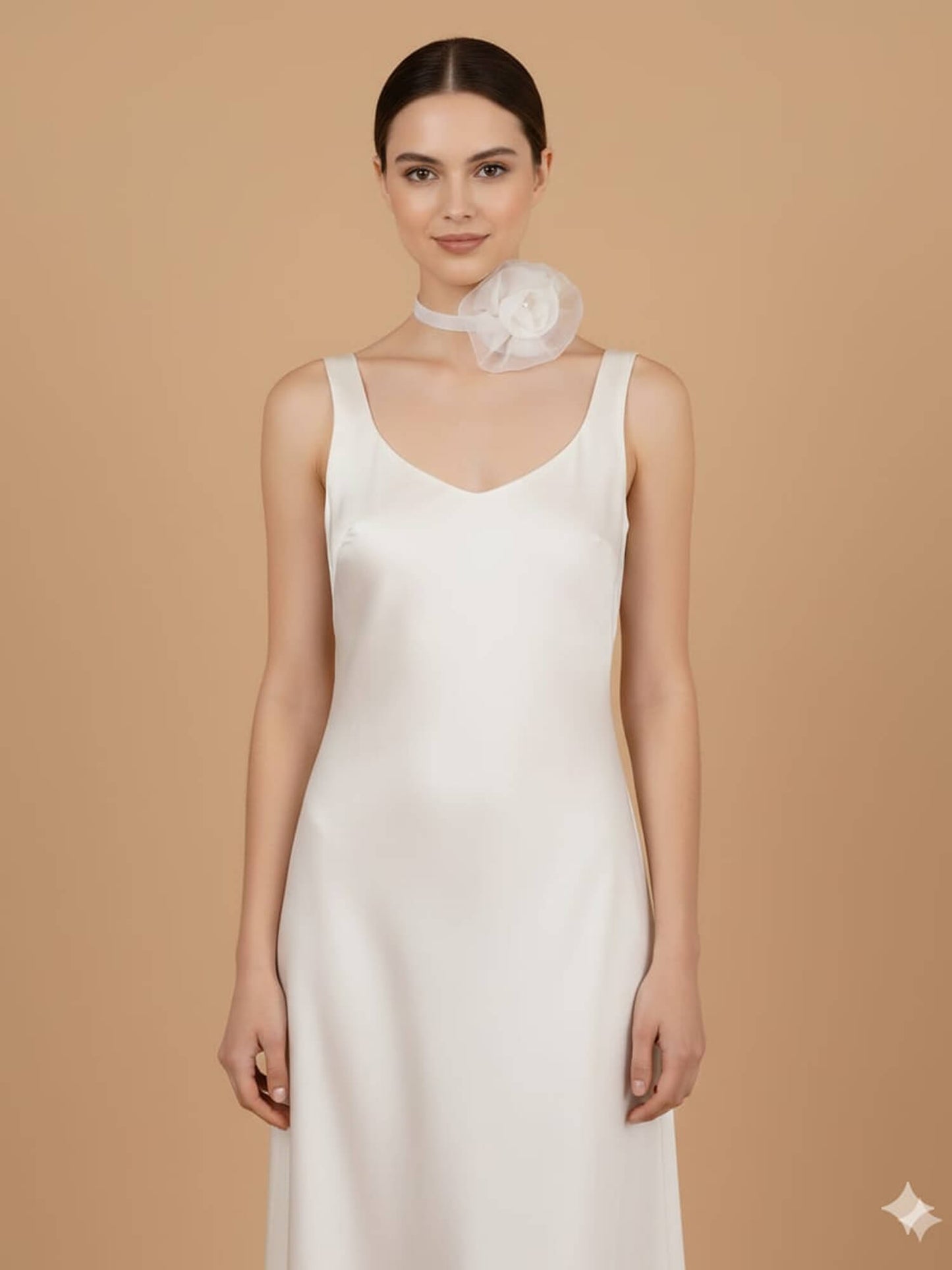 White Organza Flower Choker with Pearl