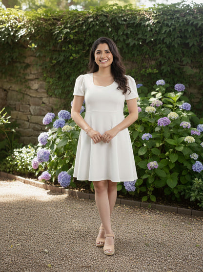 Elegant White Fit & Flare Dress