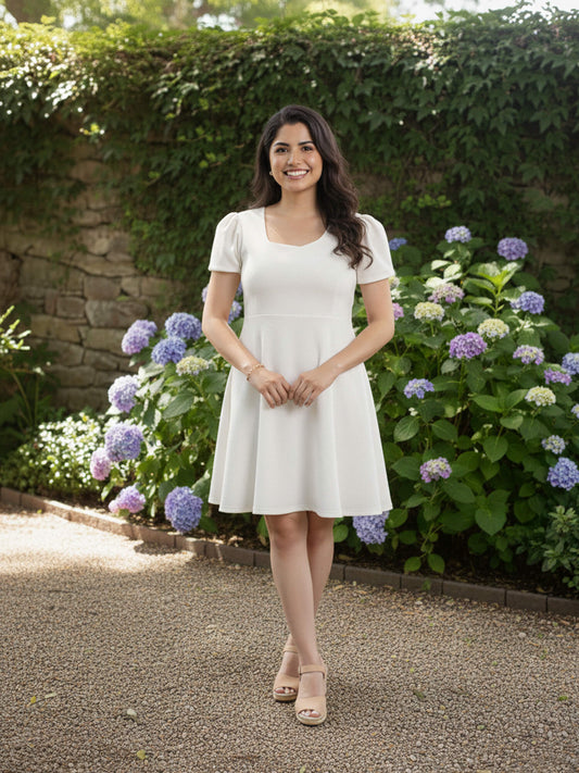 Elegant White Fit & Flare Dress
