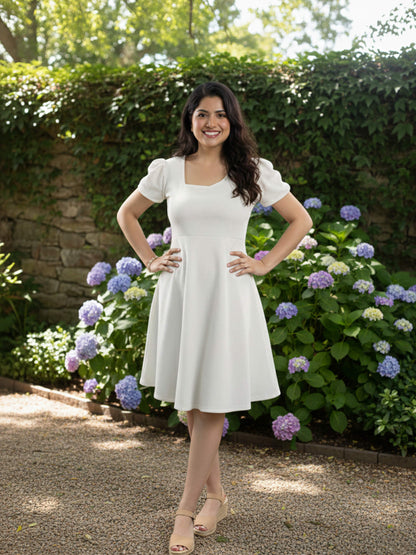 Elegant White Fit & Flare Dress