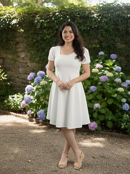Elegant White Fit & Flare Dress