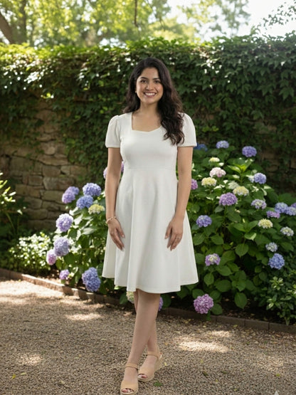 Elegant White Fit & Flare Dress