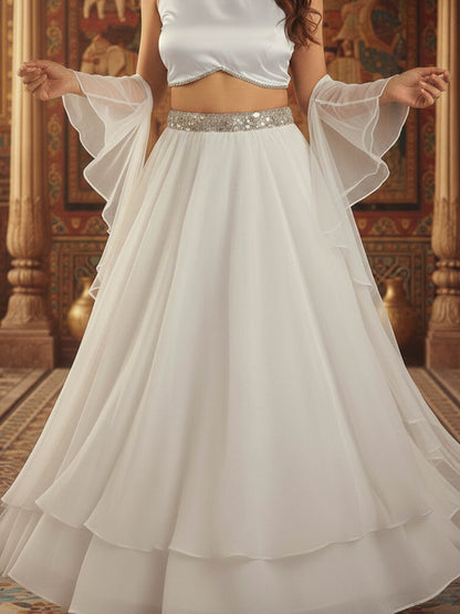White Organza Halter Neck Lehenga Set