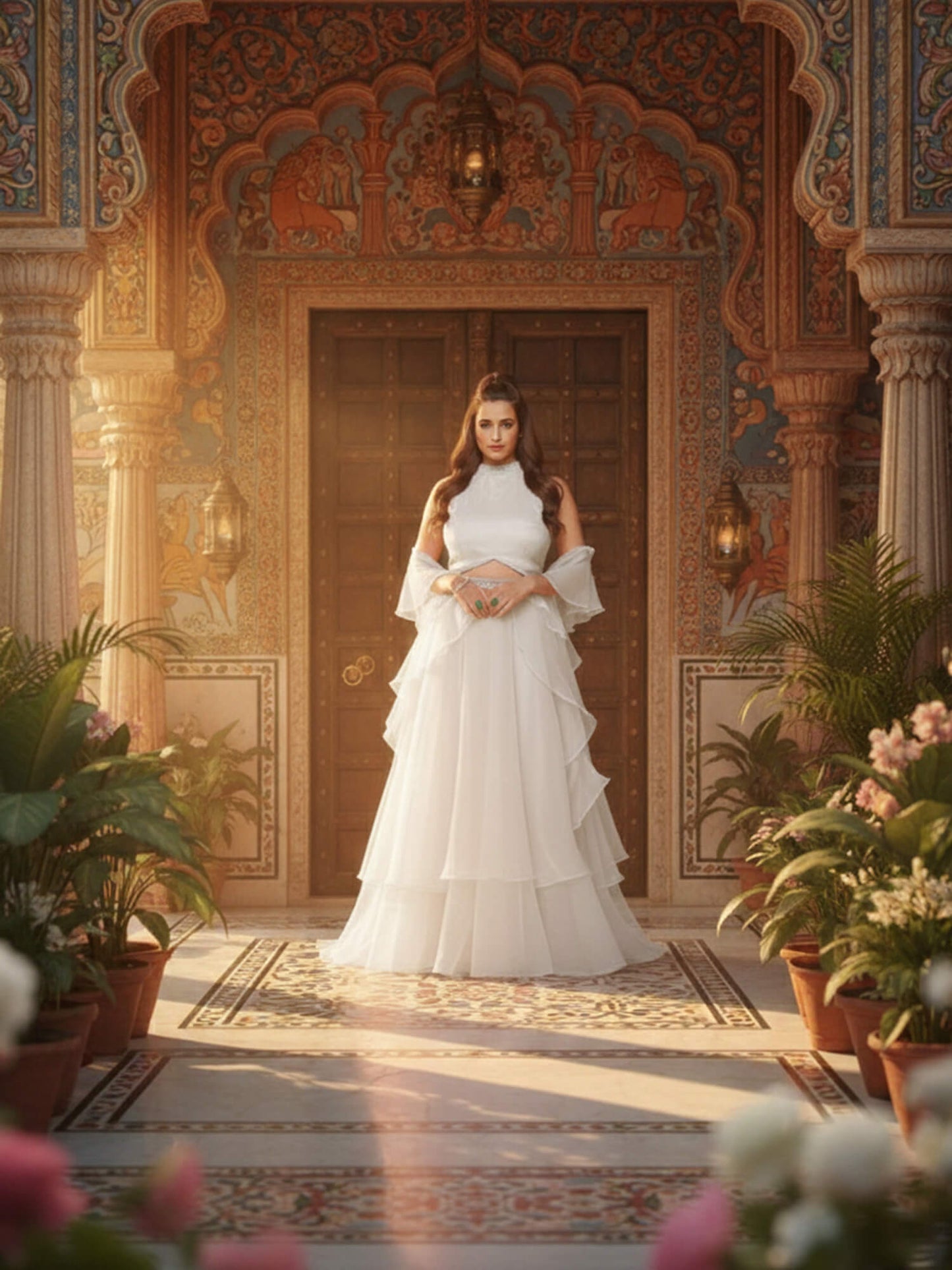 White Organza Halter Neck Lehenga Set