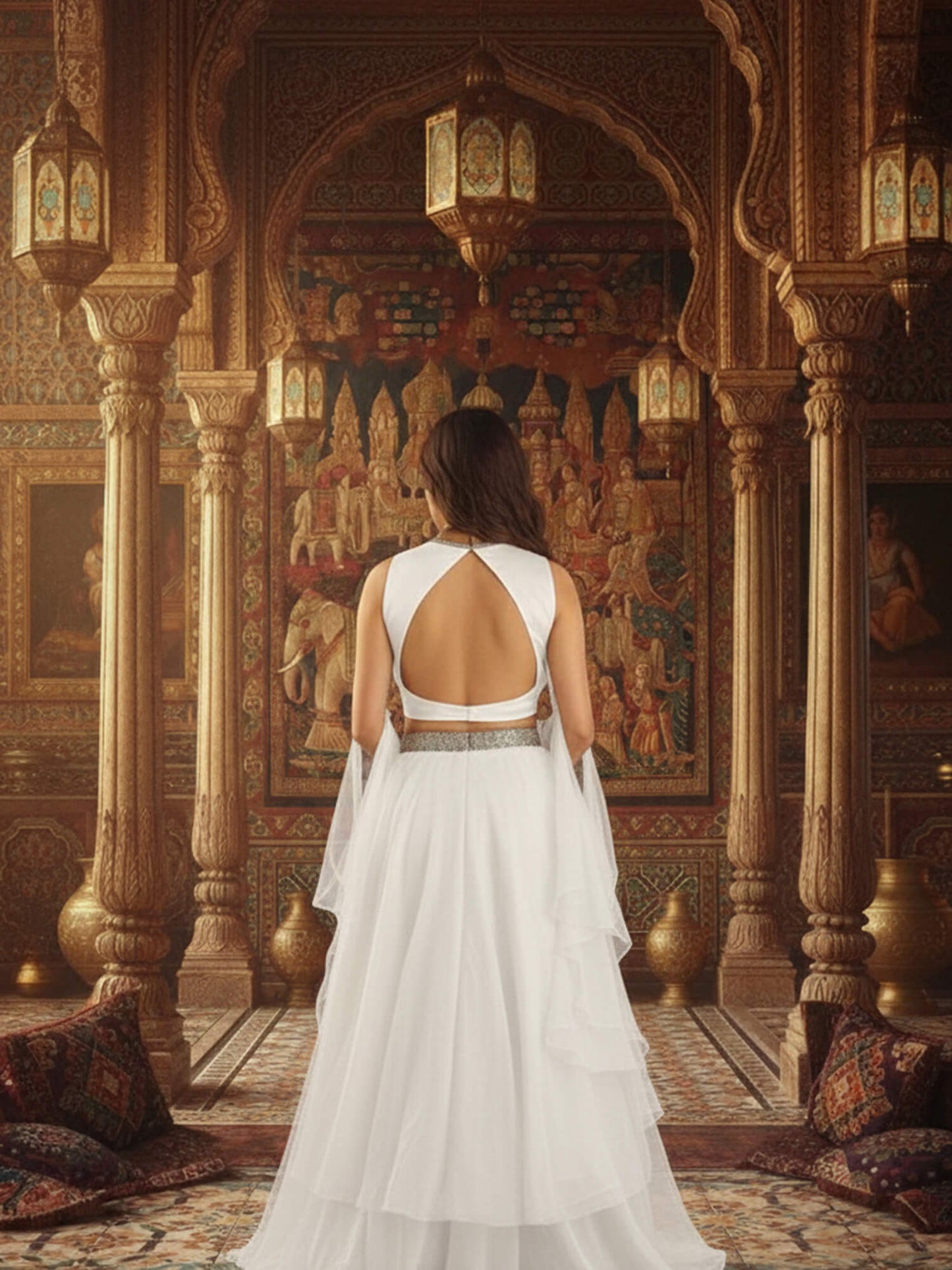 White Organza Halter Neck Lehenga Set