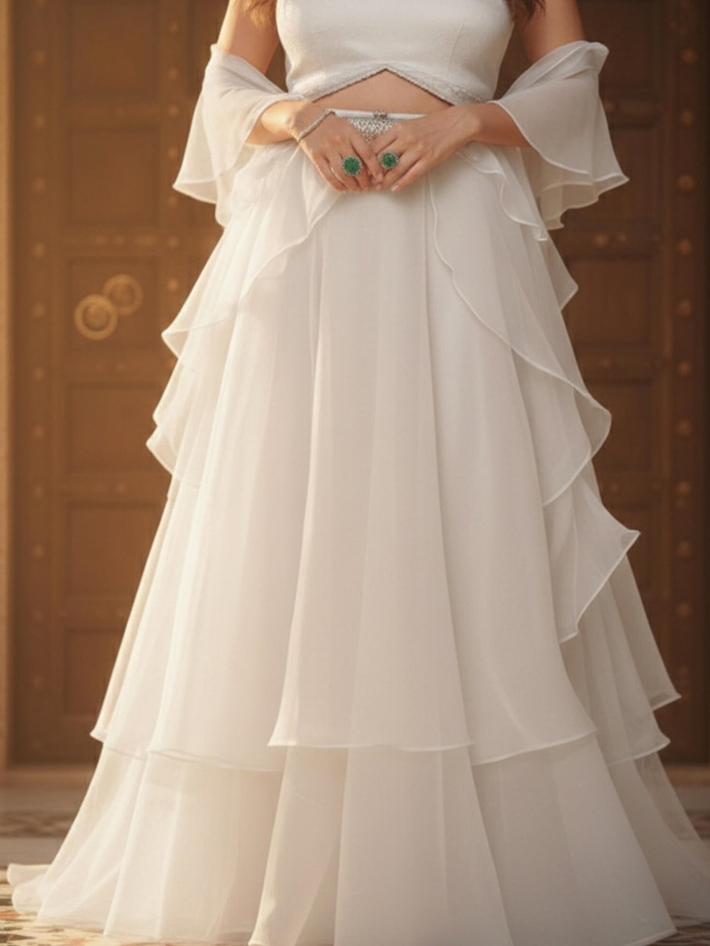 White Organza Halter Neck Lehenga Set