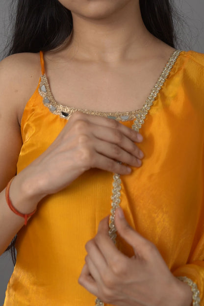 Yellow One Sided Anarkali Suit with Dupatta