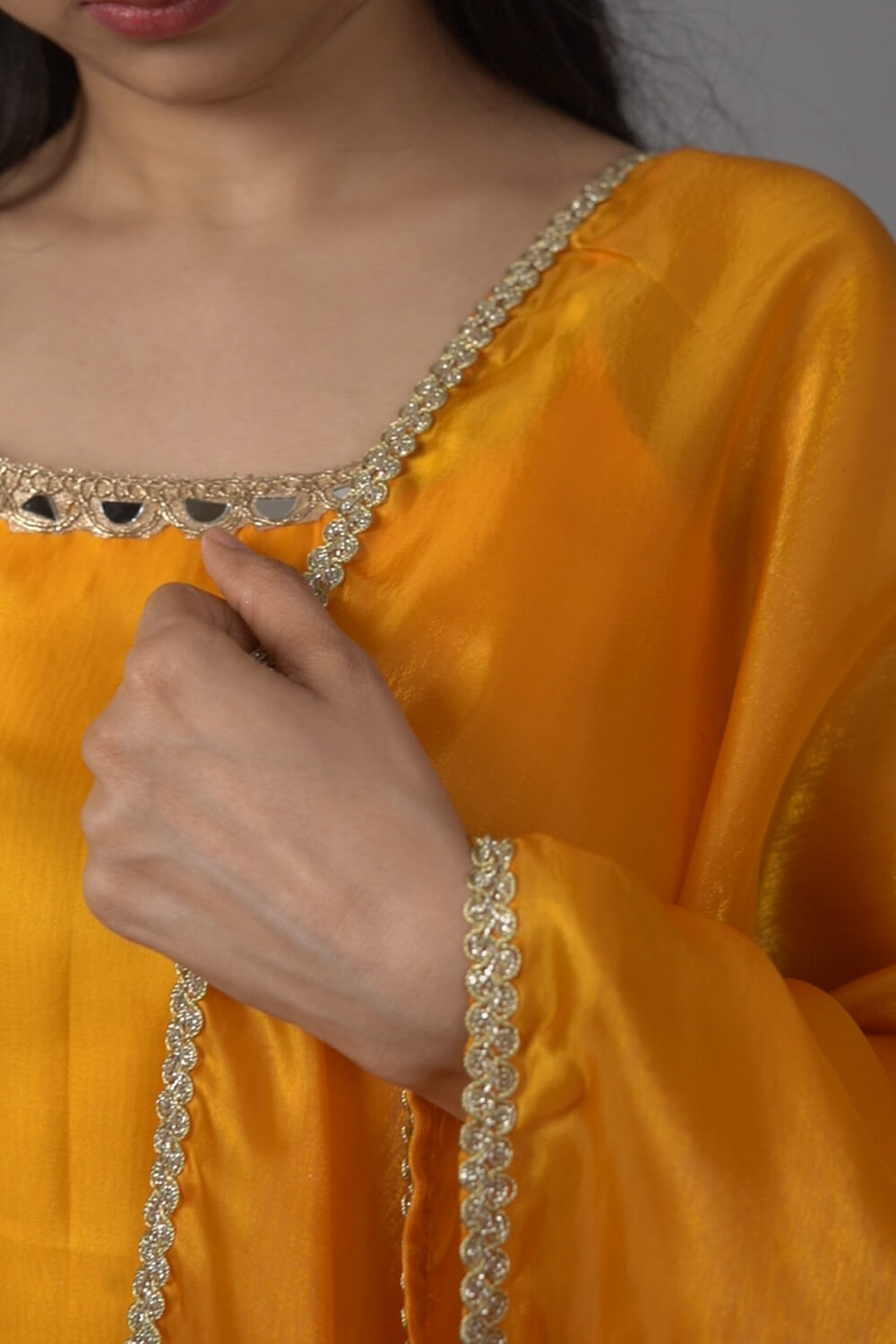 Yellow One Sided Anarkali Suit with Dupatta