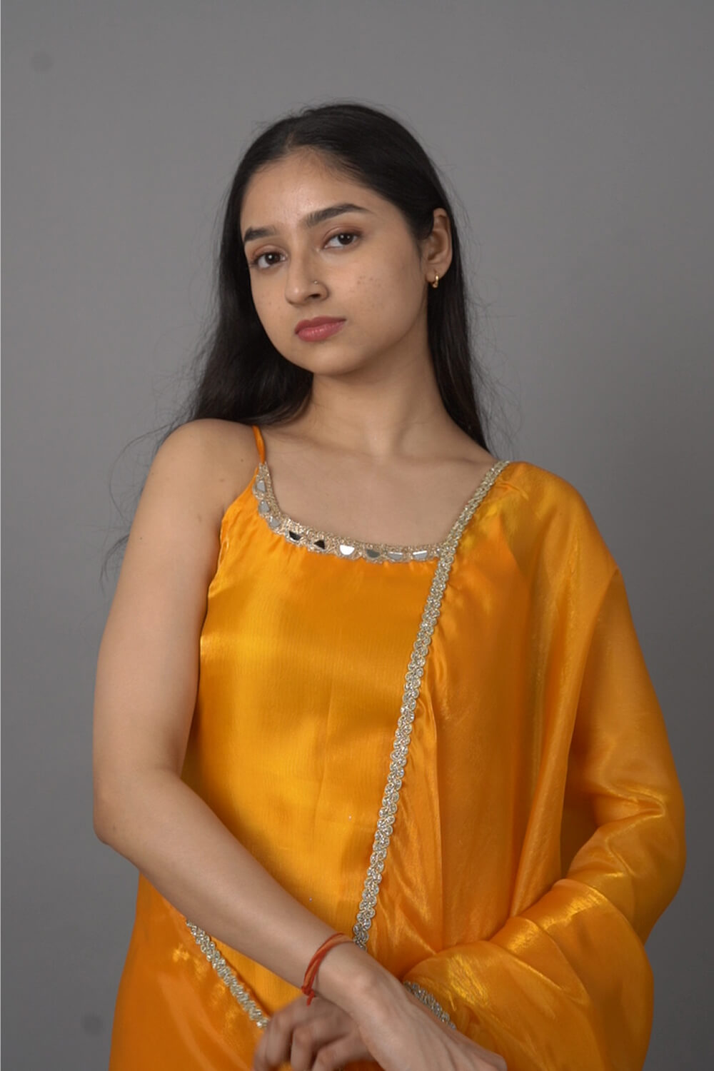 Yellow One Sided Anarkali Suit with Dupatta
