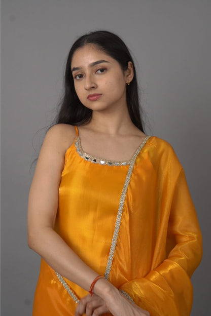Yellow One Sided Anarkali Suit with Dupatta
