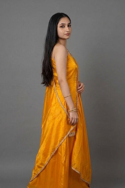 Yellow One Sided Anarkali Suit with Dupatta