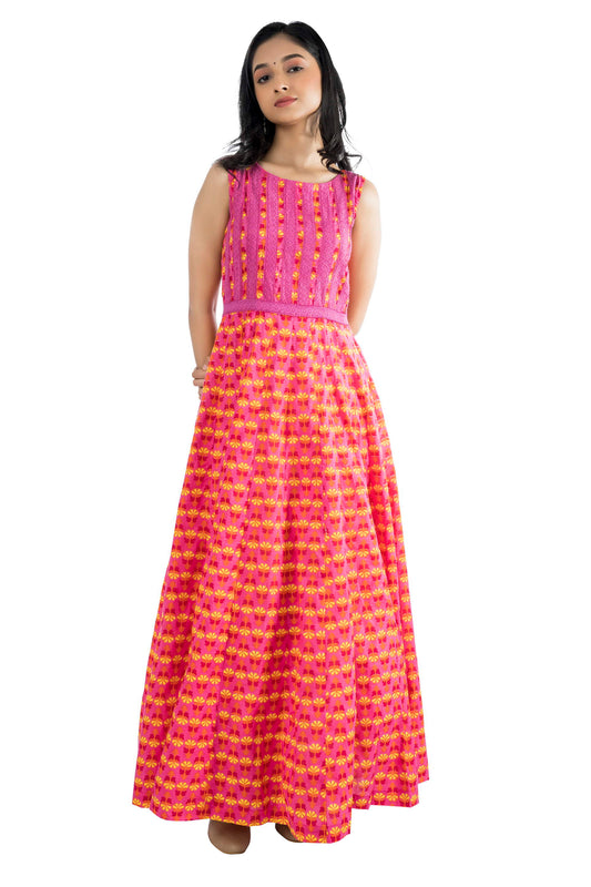 MAGNETISM Cotton Flared Printed Gown